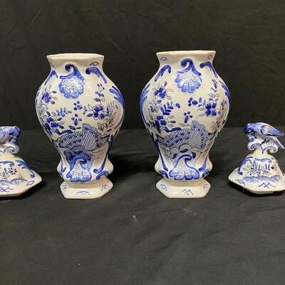 LOT#113: Hand-painted French Delft Covered Urns