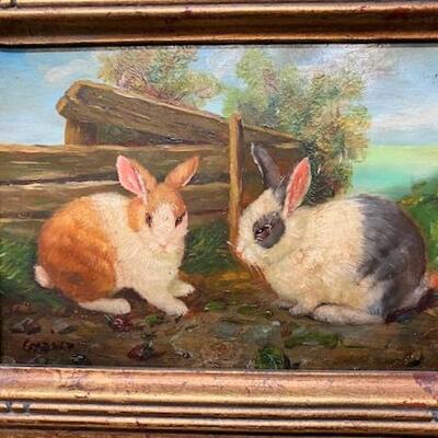 LOT#118: Rabbits Oil on Board