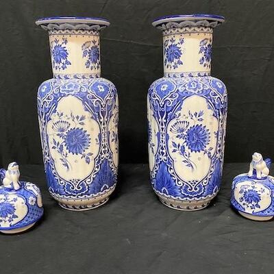 LOT#121: 2 Covered Delft Vases