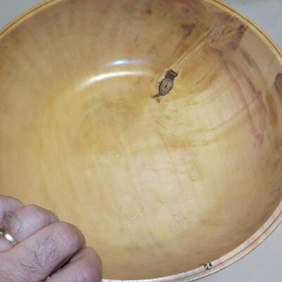 ' hand made 18in wood bowl/ signed.