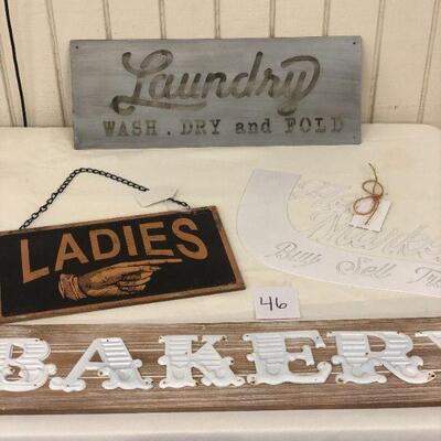 Lot 46 Bakery, Laundry, Ladies/Gentleman, Flea Market Signs