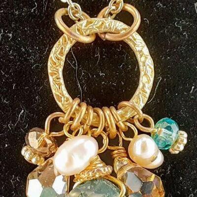 Golden Pearls and Beads Dangle Necklace