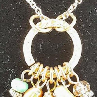 Goldtone Beads and Pearls Dangle Necklace