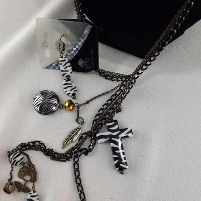 Zebra Pattern Cross and Dangles