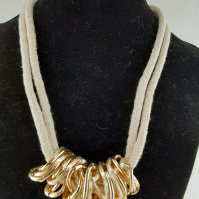 Golden Hoops on Rope Style Necklace