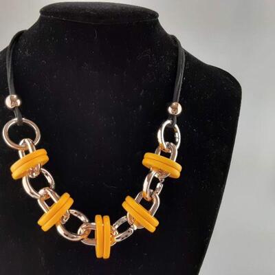 Yellow and Goldtone Circles Necklace
