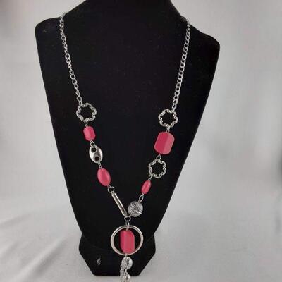 Silvertone and Pink Necklace