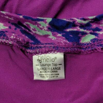 Hello Mello Women Loungewear Tops, Long Sleeve, Large/XL Purple/Green - New