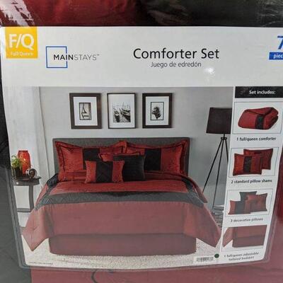 Full/Queen Mainstays 7 Piece Ruby Comforter Set - New