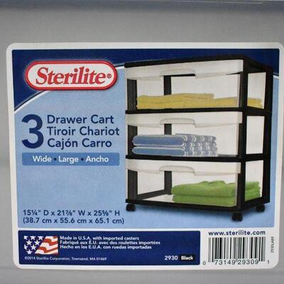 Sterilite 3 Drawer Cart, Clear & Black