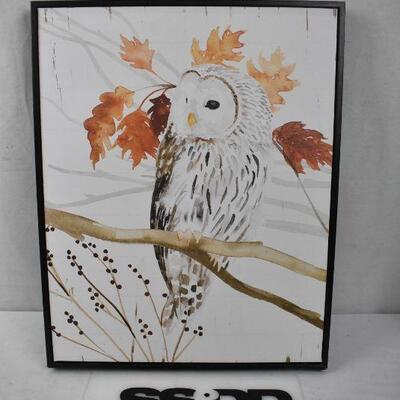Owl In Fall Forest Animal Watercolor Framed Wall Art by Victoria Borges. 16x20