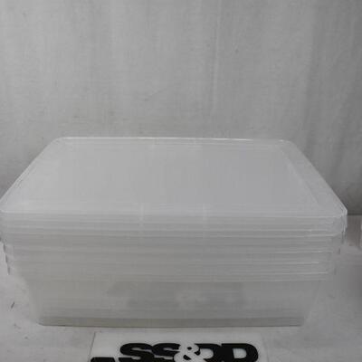 Mainstays 28 QT Underbed Storage, Clear, 4 Pack. Broken corners. Still useable