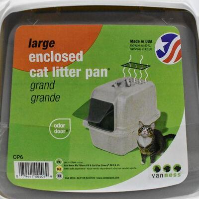 Van Ness Covered Cat Litter Box, Large - Beige, bent on top