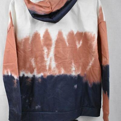 Tie Dye Printed Hoodie, White, Rust, Blue, size Small