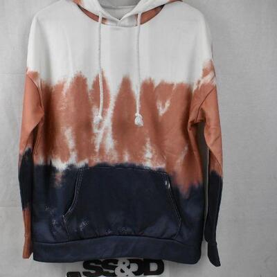 Tie Dye Printed Hoodie, White, Rust, Blue, size Small
