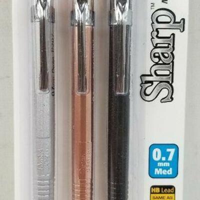 Sharp Mechanical Drafting Pencils 3 Pack, 0.7 mm, Assorted Metallic Colors - New