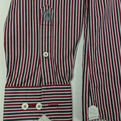 Bugatchi Uomo Mens Button Front Casual Shirt Striped 14 1/2 32/33 Red/Gray/Navy