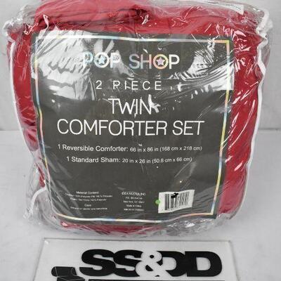 Pop Shop University Comforter Set, Red, Twin Size, 2 pieces - New