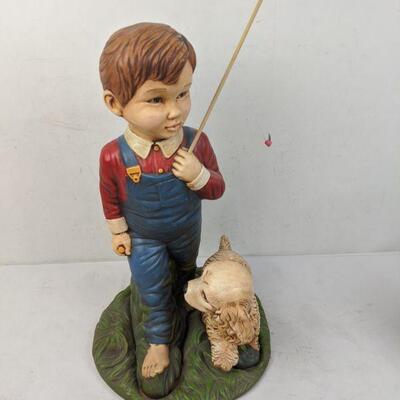 Alberta Mold Large Fishing Boy with Dog, Vintage - Used, Small Repair in Foot