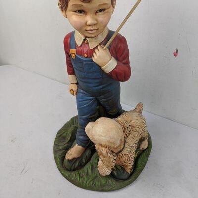 Alberta Mold Large Fishing Boy with Dog, Vintage - Used, Small Repair in Foot