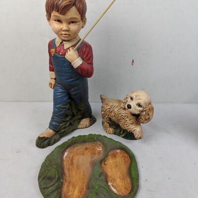 Alberta Mold Large Fishing Boy with Dog, Vintage - Used, Small Repair in Foot