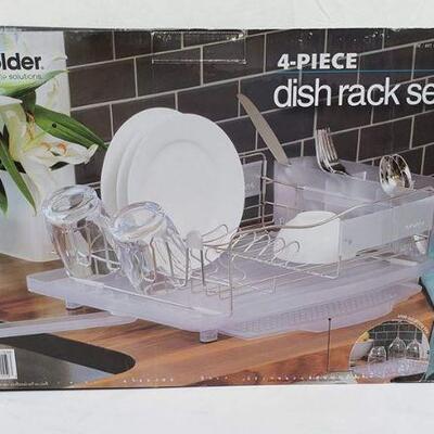Polder 4 Piece Dish Rack Set Slide Out Drying Tray, Clear , Open/Damage - New