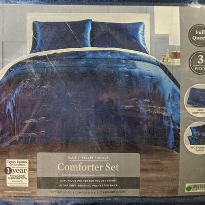 Full/Queen BH&G 3-Piece Baltic Velvet Pintuck Comforter Set - New