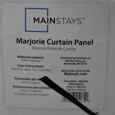 Qty 2 Mainstays Marjorie Sheer Voile Curtain Panels, White, 59 x 108 each - New