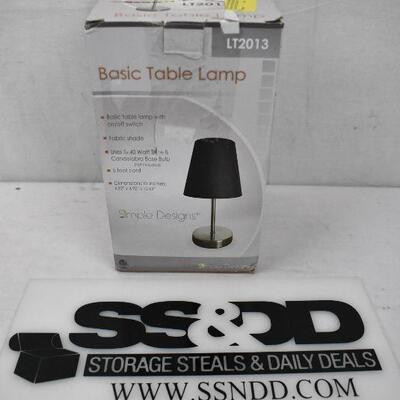 Simple Designs Sand Nickel Mini Basic Table Lamp with Fabric Shade, Blue - New