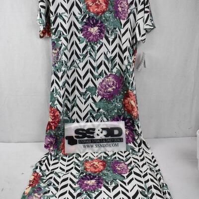 LuLaRoe Maria Long Maxi Dress, Women's L, White w/Black Geo, Flowers -  New