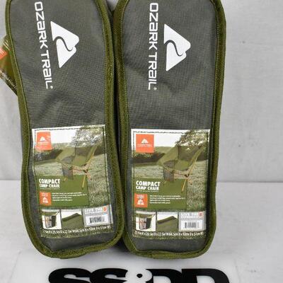 Ozark Trail Himont Compact Camp Lite Chair Set for Camping - 2 Pack, Green - New