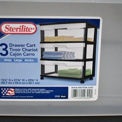 Sterilite Wide 3 Drawer Cart Black & Clear - New