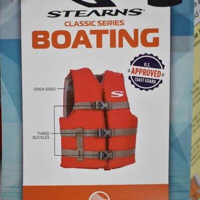 Stearns Youth Boating Vest, Red & Gray for kids 50-90 pounds - New