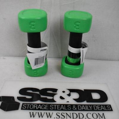 2 Green/Black Square Dumbbells, 3lbs/ea with Durable Polypropylene Coating - New