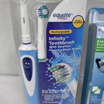 Equate infinity rechargeable electric toothbrush with 2 heads & flossing heads