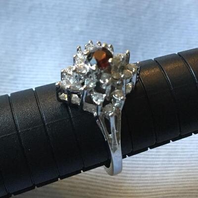 Vintage Sterling Ring with Ruby and Diamond Style Stones. Size 8