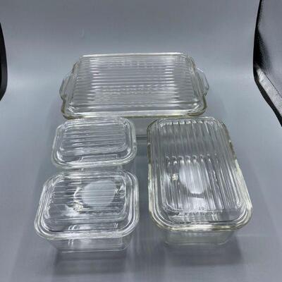 Vintage Clear Pyrex Refrigerator Dishes Ribbed Lids Complete Set YD#011-1120-00061