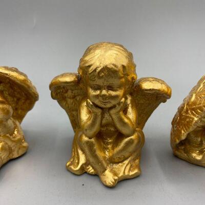 Set of 3 Gold Painted Cherub Angel Figurines YD#012-1120-00077