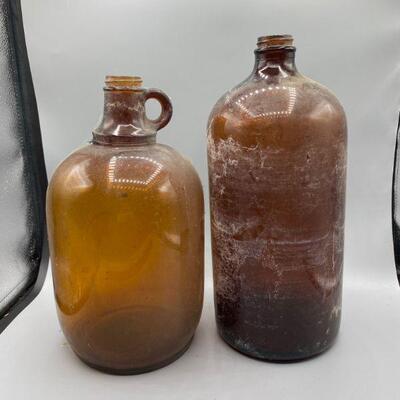 Antique Brown Glass Whiskey Jug Bottles