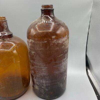 Antique Brown Glass Whiskey Jug Bottles