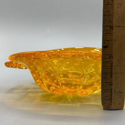 Marigold Yellow Leaf Shaped Bubble Glass Dish YD#011-1120-00203