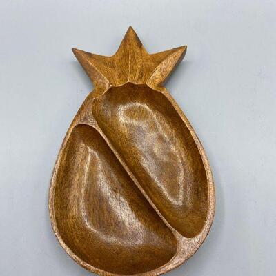Retro Pineapple Shaped Monkey Pod Wood Divided Dish YD#011-1120-00204