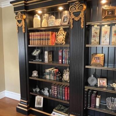 Custom wood wall unit in black and gold