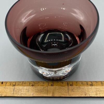 Violet Red Blown Art Glass Bubble Bottom Candle Holder Dish YD#011-1120-00207