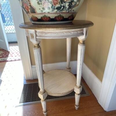 Domain round side table in distressed white 