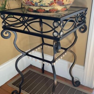Square wrought iron side table with crystal detail