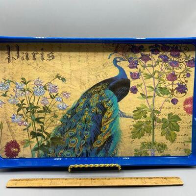 Colorful Peacock & Floral Serving Tray