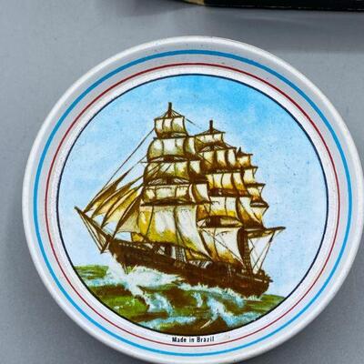 Vintage Sailing Ship Painted Metal Coasters Set of 12 YD#011-1120-00212
