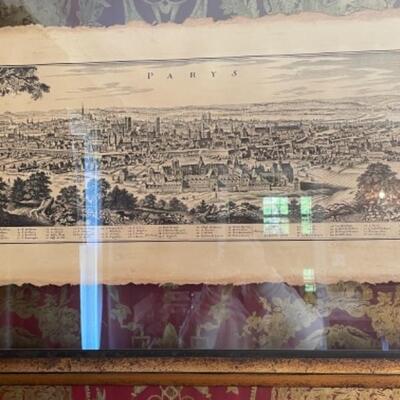 Antique etching framed map of Parys