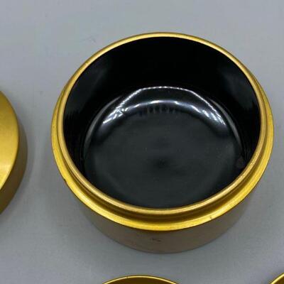 Asian Inspired Gold & Black Lacquer Enamel Coaster Set with Storage Box YD#012-1120-00063